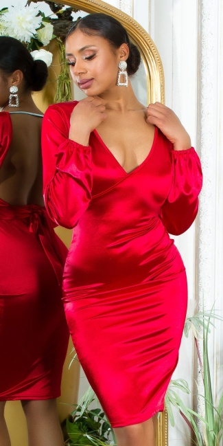 Satinlook Mididress with WOW back Red